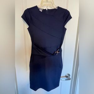 New Venus Women’s Navy Blue Belted MIDI Dress with sash - size Small
